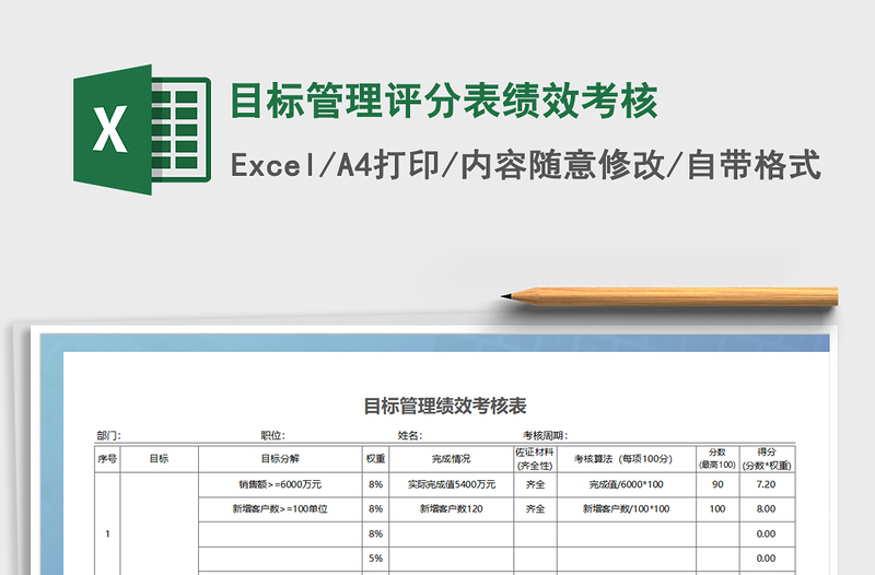 2022年目标管理评分表绩效考核免费下载