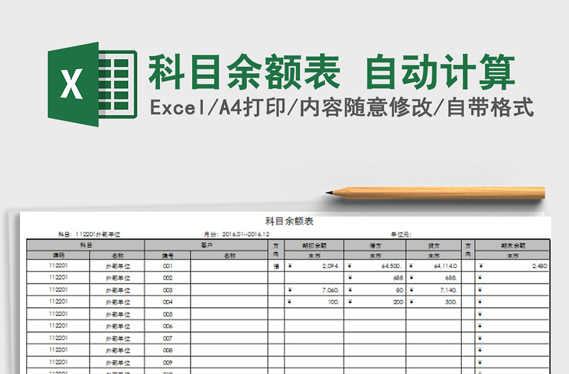 2021年科目余额表 自动计算