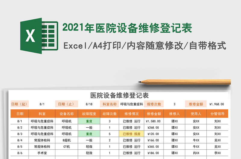 2021年医院设备维修登记表