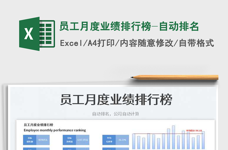 2023员工月度业绩排行榜-自动排名免费下载