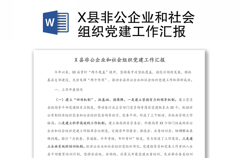 X县非公企业和社会组织党建工作汇报