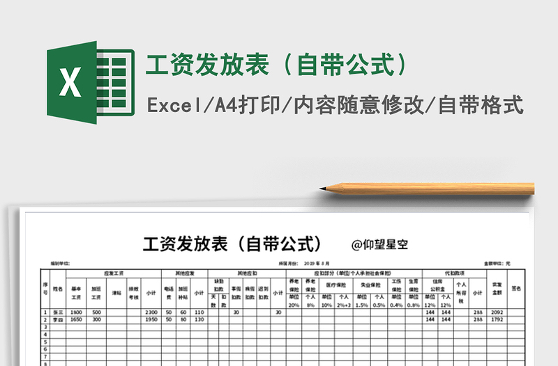 2021年工资发放表（自带公式）