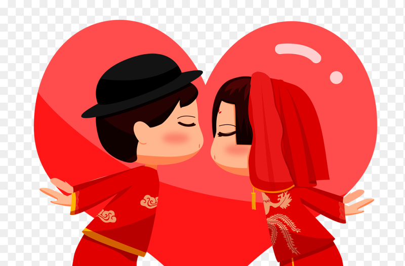 中式婚礼新郎新娘温馨幸福浪漫情人节免抠元素素材