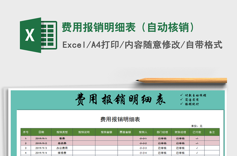 2022年费用报销明细表（自动核销）