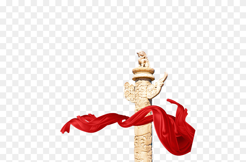 党建风建党节石狮狮子红色飞扬的飘带华柱装饰免抠党政元素素材