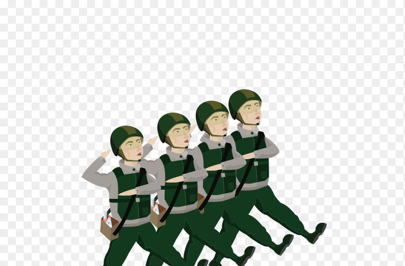 卡通插画风排列整齐齐步走的士兵军人党政免抠元素素材