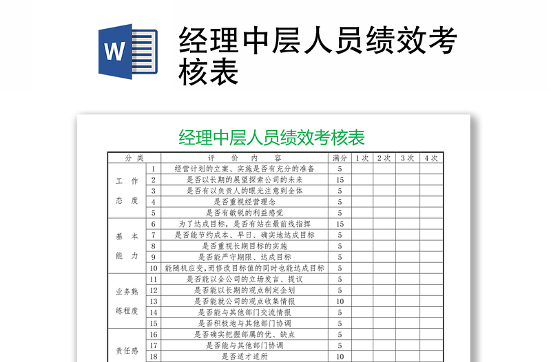 经理中层人员绩效考核表