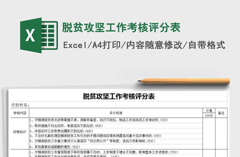 2021年脱贫攻坚工作考核评分表