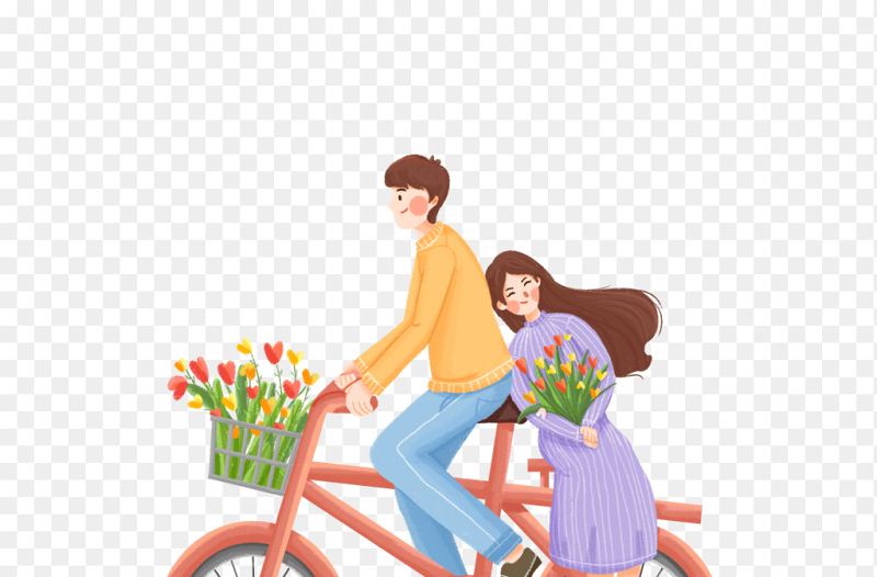小清新唯美浪漫骑单车的情侣情人节免抠元素素材