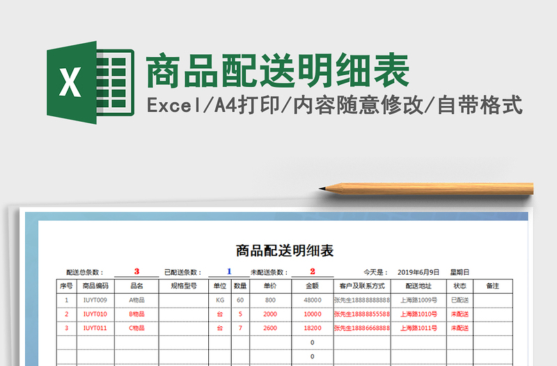 2021年商品配送明细表免费下载