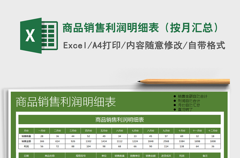 2021年商品销售利润明细表（按月汇总）免费下载