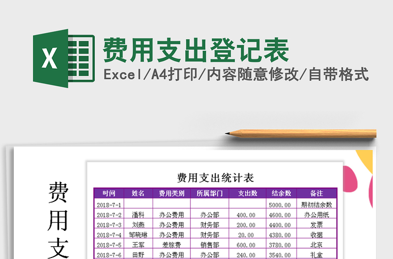 2022年费用支出登记表免费下载