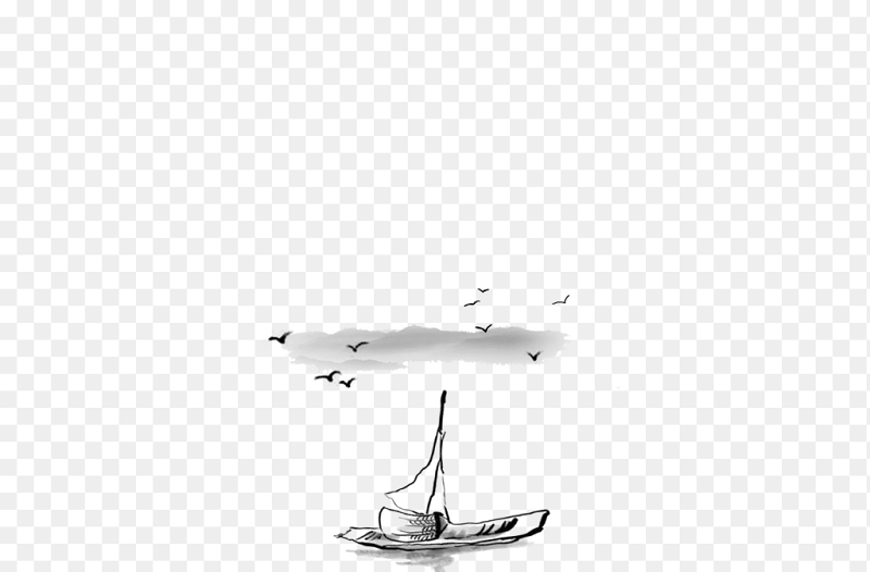 手绘江南前行的孤舟小船船只免抠元素素材