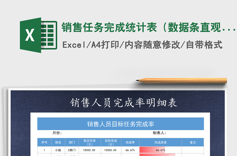 2021年销售任务完成统计表（数据条直观对比）
