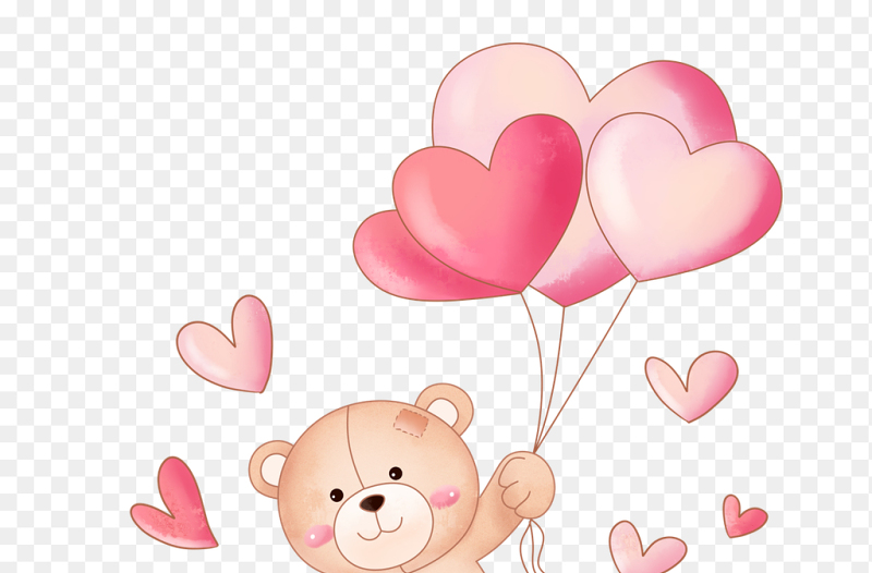 卡通插画风小熊手握爱心气球唯美情人节免抠元素素材