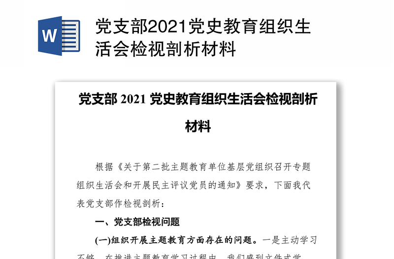 党支部2021党史教育组织生活会检视剖析材料