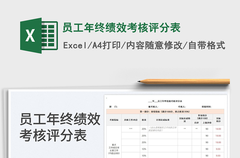 2022员工年终绩效考核评分表免费下载