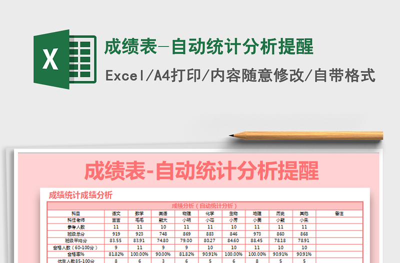 2021年成绩表-自动统计分析提醒