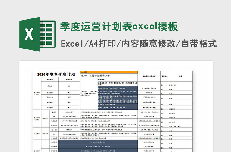 2021年季度运营计划表excel模板