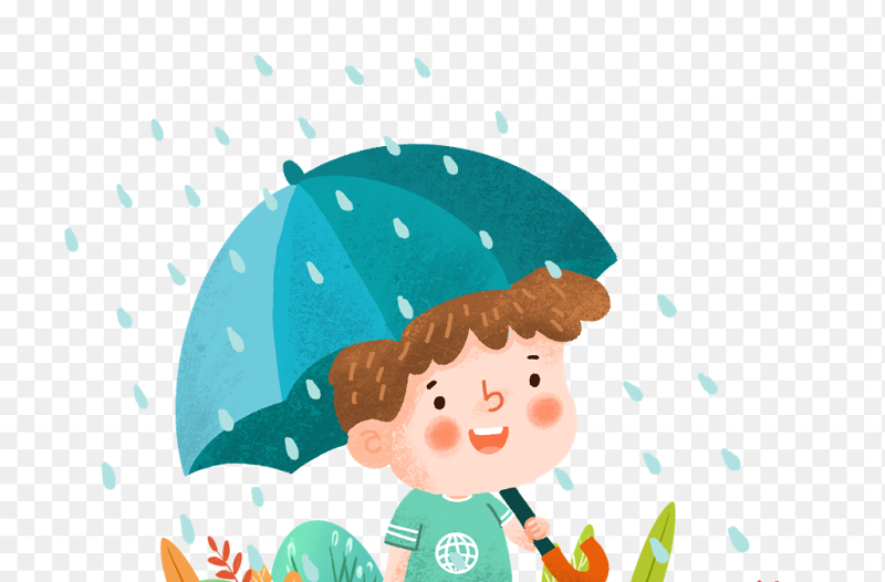 彩色童趣卡通人物小男孩雨水雨伞中国传统二十四节气雨水时节主题素材免抠元素
