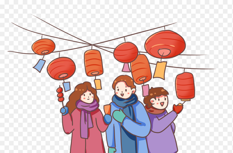 大家一起猜灯谜看花灯中国传统节日元宵节免抠元素素材
