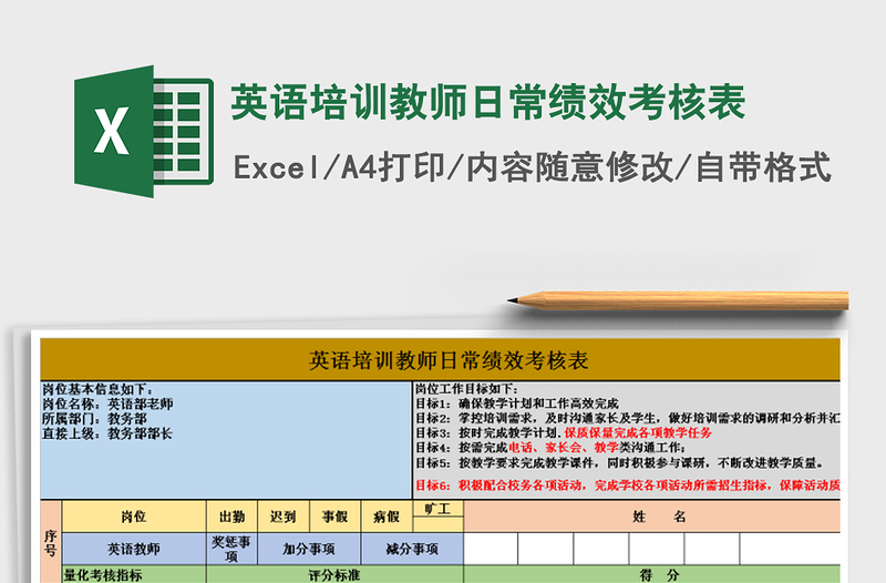 2021年英语培训教师日常绩效考核表