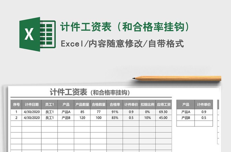 2021年计件工资表（和合格率挂钩）