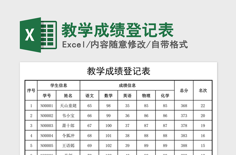 2021年教学成绩登记表