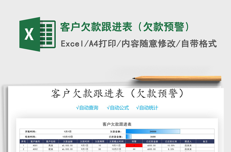 2021年客户欠款跟进表（欠款预警）