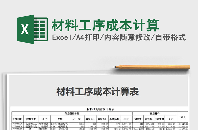 2021年材料工序成本计算