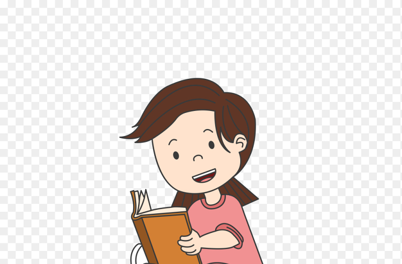 可爱卡通人物阅读的小女孩免抠元素素材