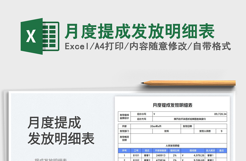 月度提成发放明细表