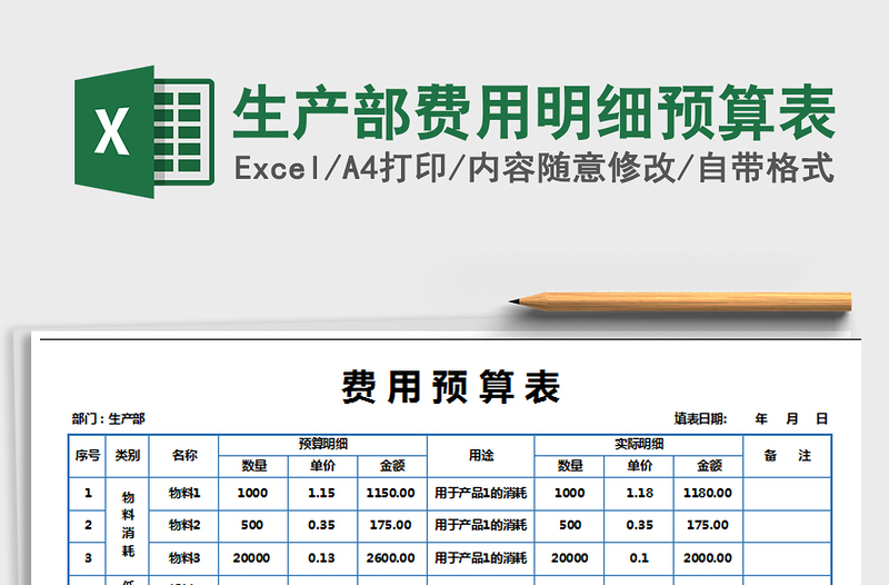 2021年生产部费用明细预算表