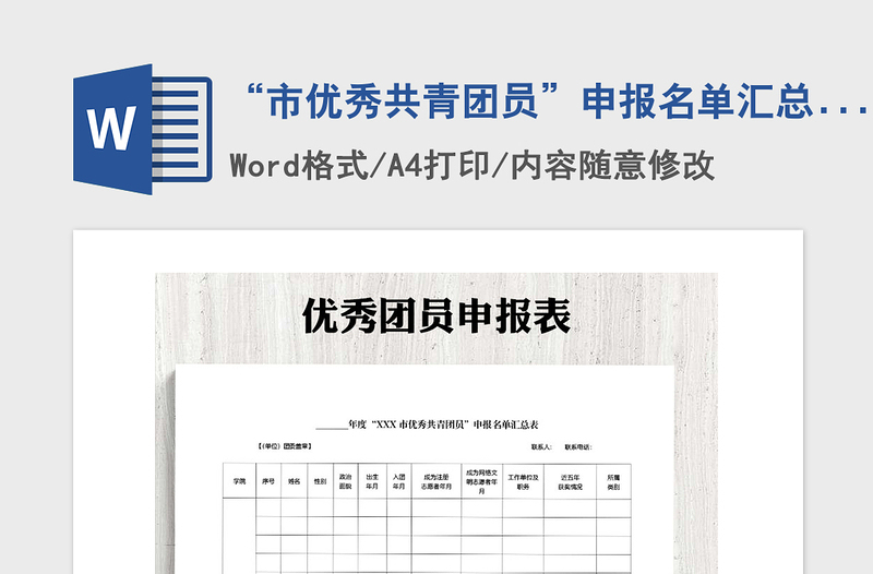 2021年“市优秀共青团员”申报名单汇总表