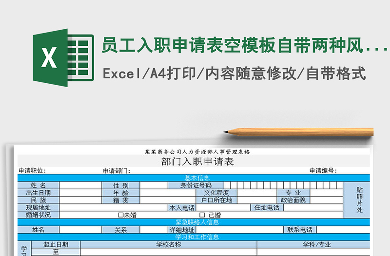 2021年员工入职申请表空模板自带两种风格