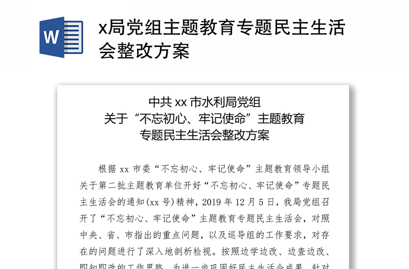 x局党组主题教育专题民主生活会整改方案