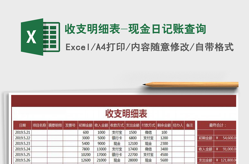 2021年收支明细表-现金日记账查询