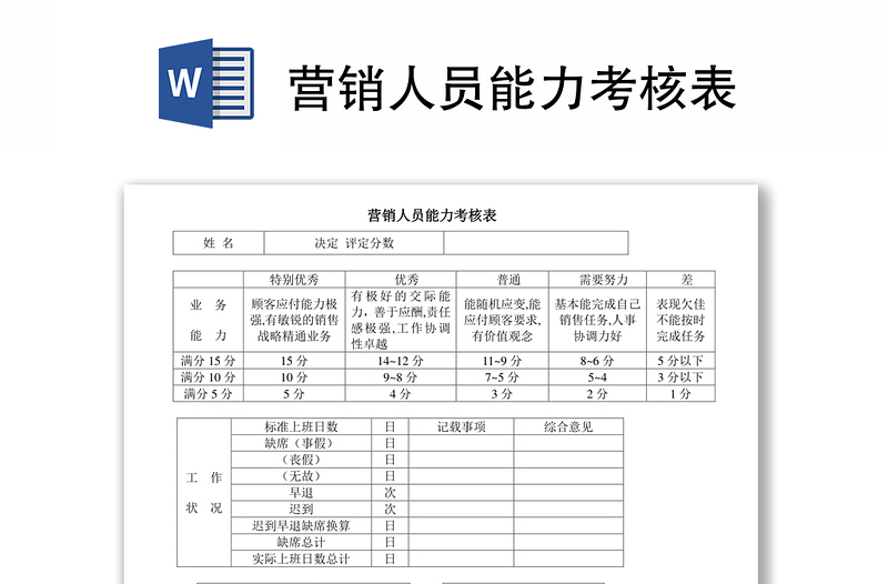 营销人员能力考核表