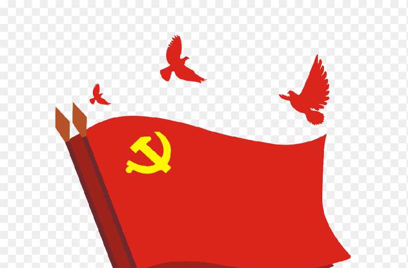 红色旗帜建党节和平鸽剪影党政元素素材