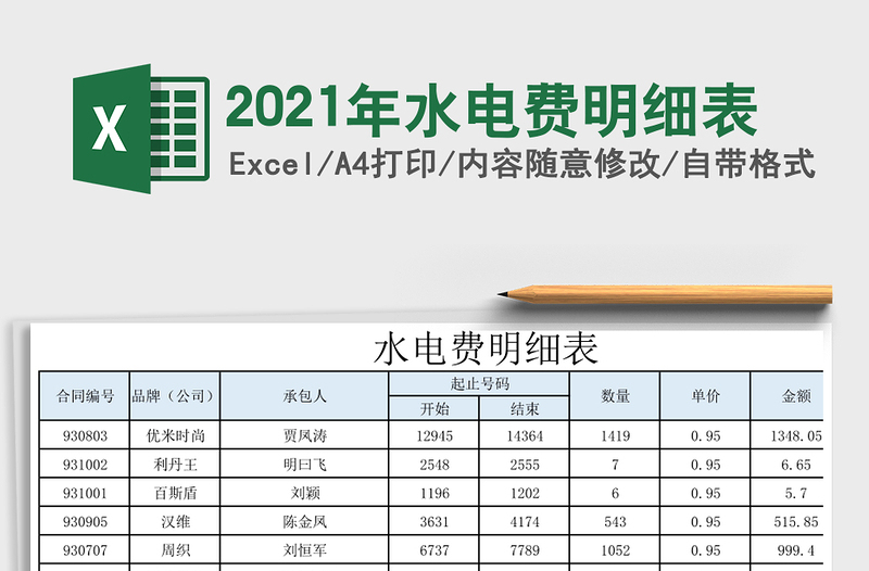 2021年水电费明细表