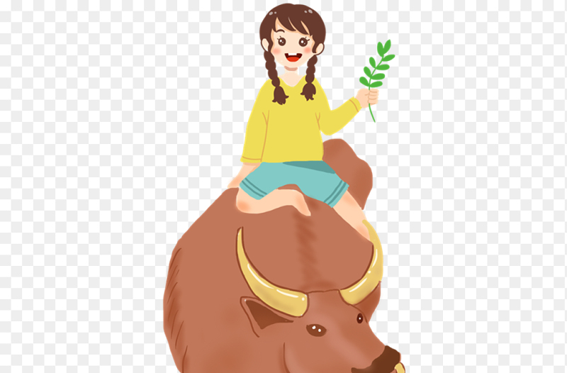 卡通人物小女孩牛动物中国传统二十四节气立春素材免抠元素
