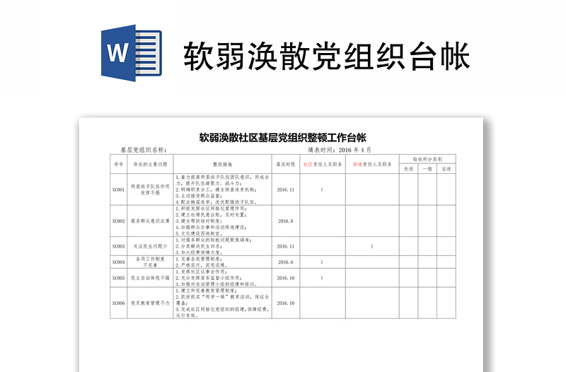 软弱涣散党组织台帐