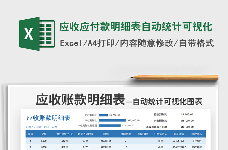 2021应收应付款明细表自动统计可视化免费下载