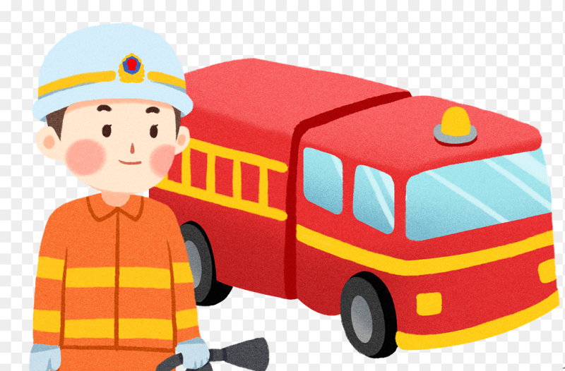 插画风消防员消防车消防安全职业人物免抠元素素材