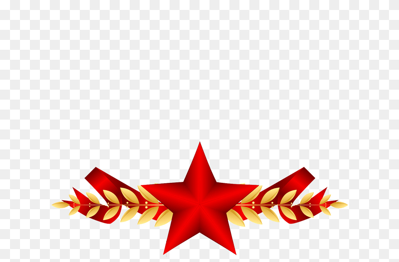 红色五角星金色叶子边飘带装饰免抠元素素材