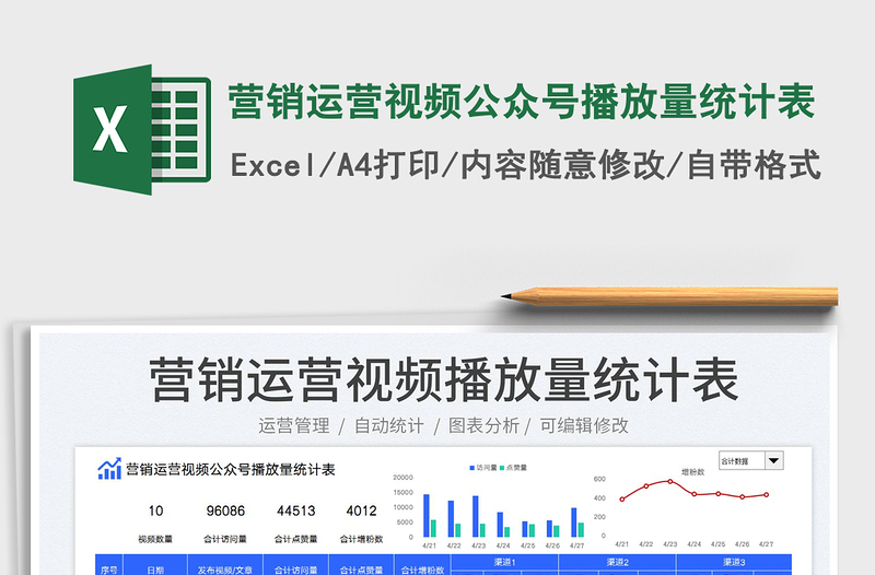 2022营销运营视频公众号播放量统计表免费下载