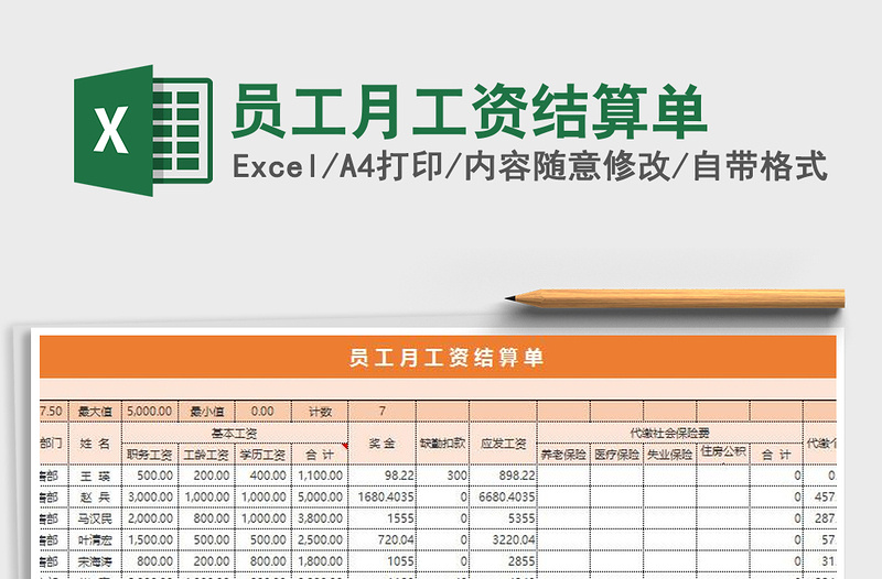 2021年员工月工资结算单