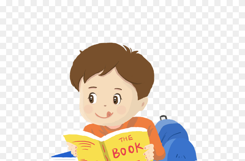 手绘插画读书阅读的小男孩免抠元素素材