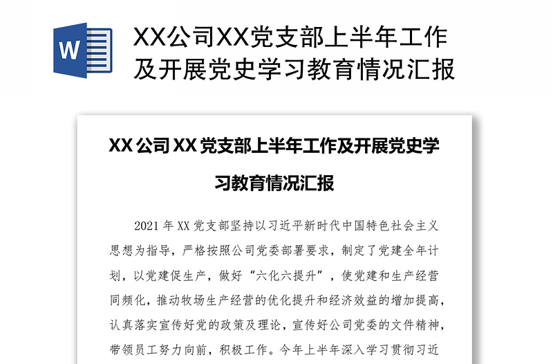 XX公司XX党支部上半年工作及开展党史学习教育情况汇报