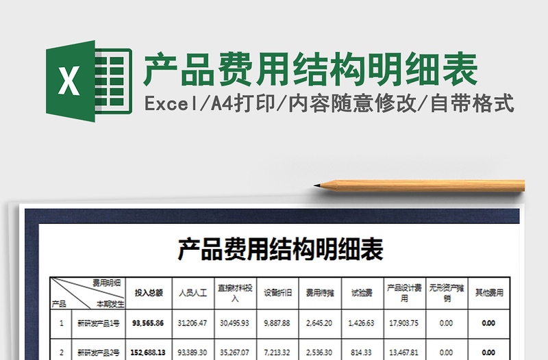 2021年产品费用结构明细表